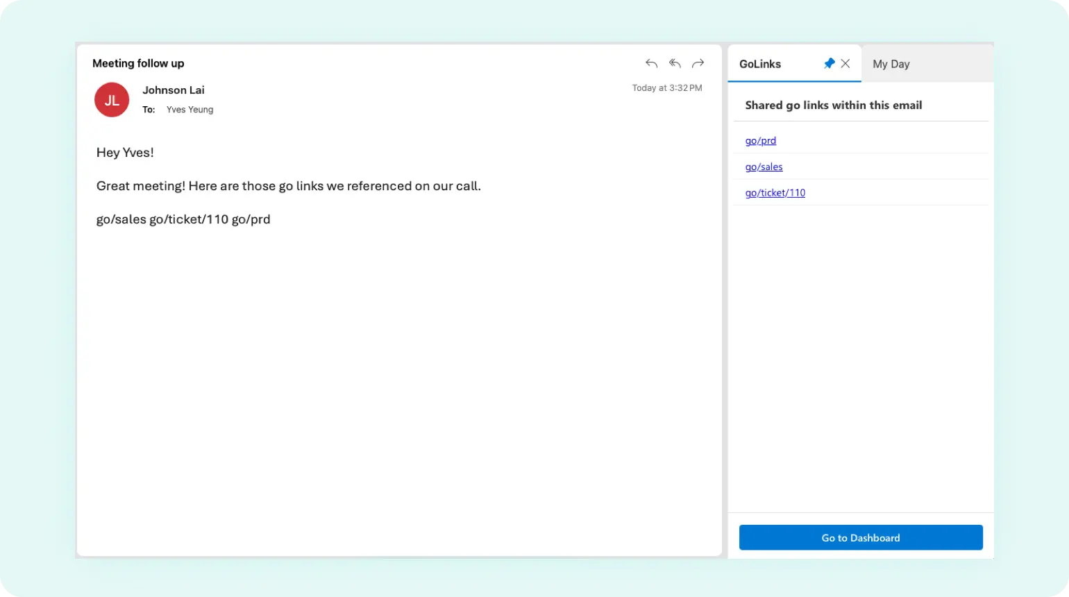 GoLinks® in Microsoft Outlook taskpane